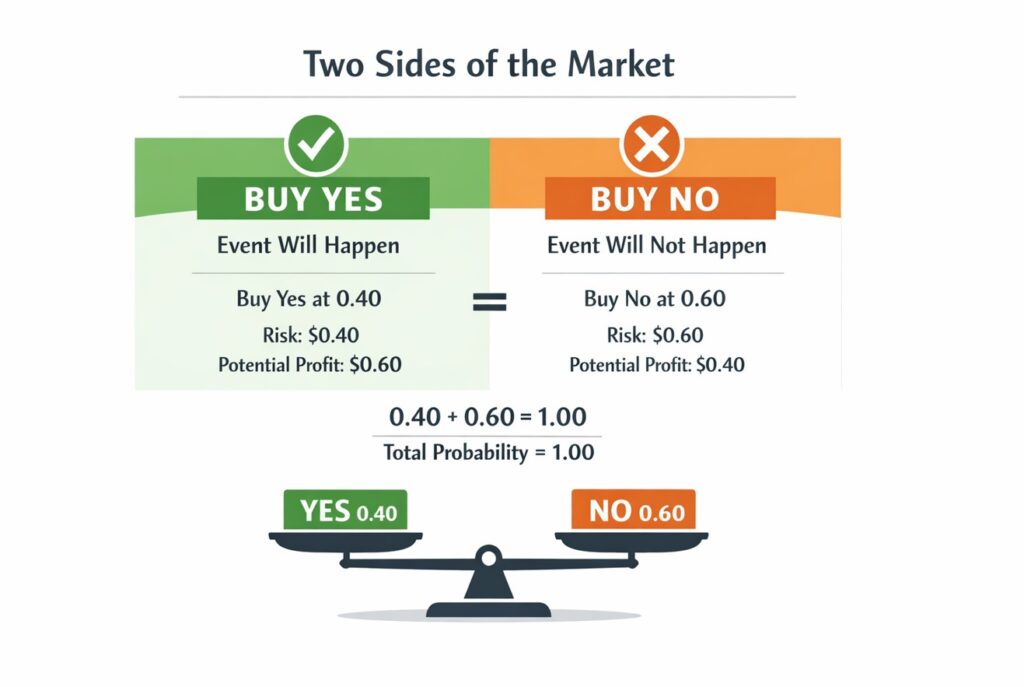Polymarket market showing Yes and No trading sides