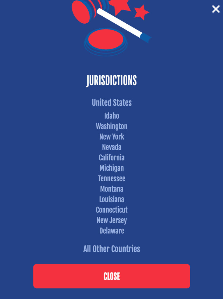 List of restricted states for American Luck Casino