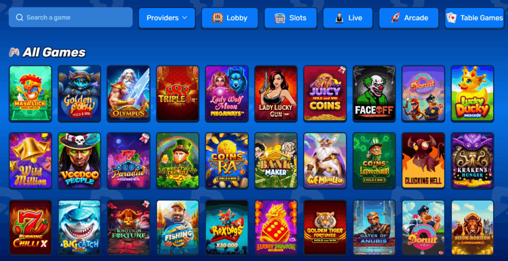 Example of Casino Style Games Selection at PICKEM Casino
