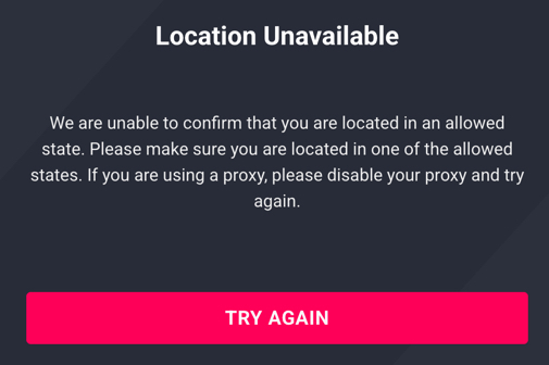 Gleaming Slots pop-up notifying users that the site is not available in their location