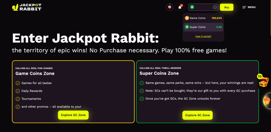 Game Coins vs Super Coins explained on JackpotRabbit sweepstakes casino