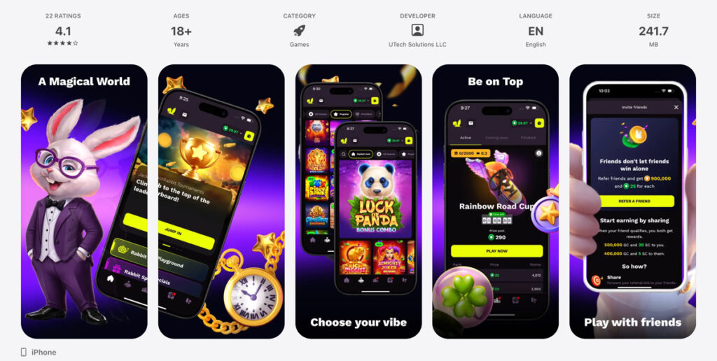 JackpotRabbit mobile app listing in the Apple App Store