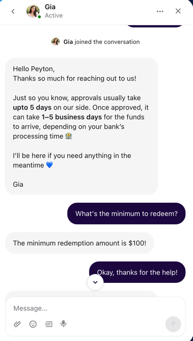 Lunaland Casino live chat conversation with support agent