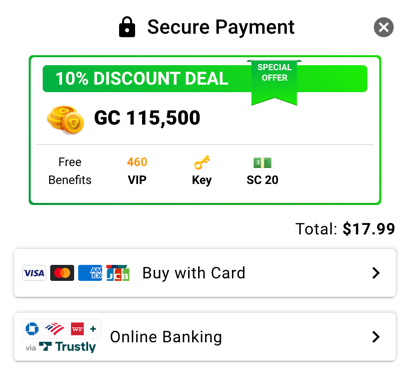 Payment options on Pulsz Bingo including debit/credit cards and online bank transfers