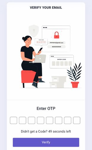 Sweepstakes Mobi email verification screen with code entry box