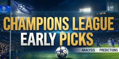 UCL semi final picks banner image with a crowd at a stadium in the background