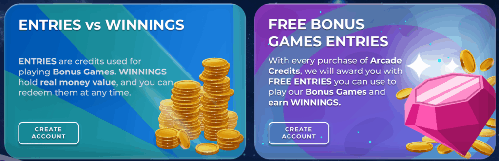 legacy arcade entries and winnings