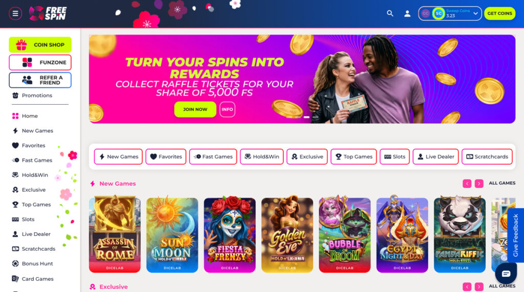 Desktop version of FreeSpin Casino website