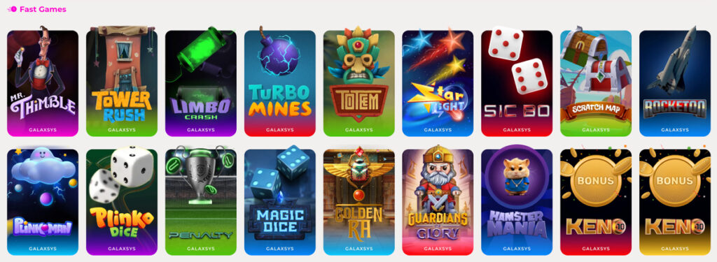 FreeSpin Casino "Fast Games" selection