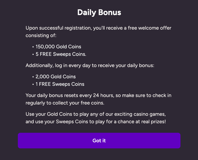 Funz Casino daily bonus information