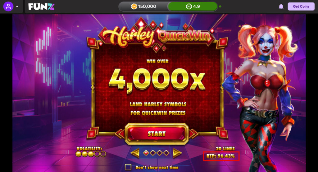Harley QuickWin RTP information on Funz Casino