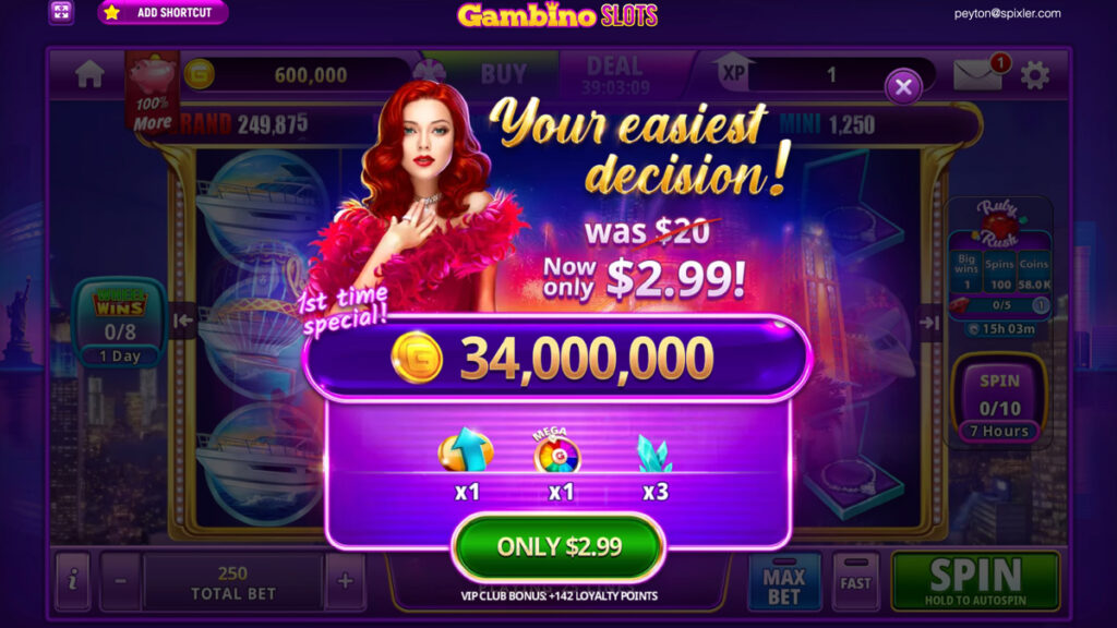 Gambino Slots &ldquo;1st Time Special&rdquo; pop-up offering 34 million G-Coins for $2.99