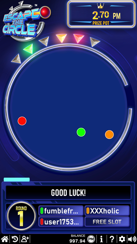 Escape The Circle PvP game on MaxDuel where players try to escape the board first