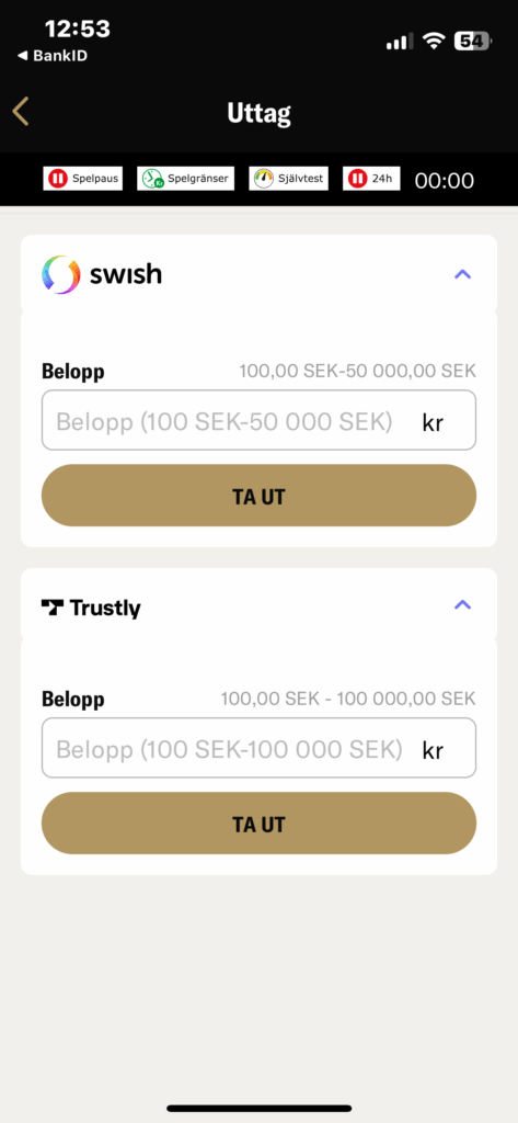 BetMGM uttag - Swish och Trustly