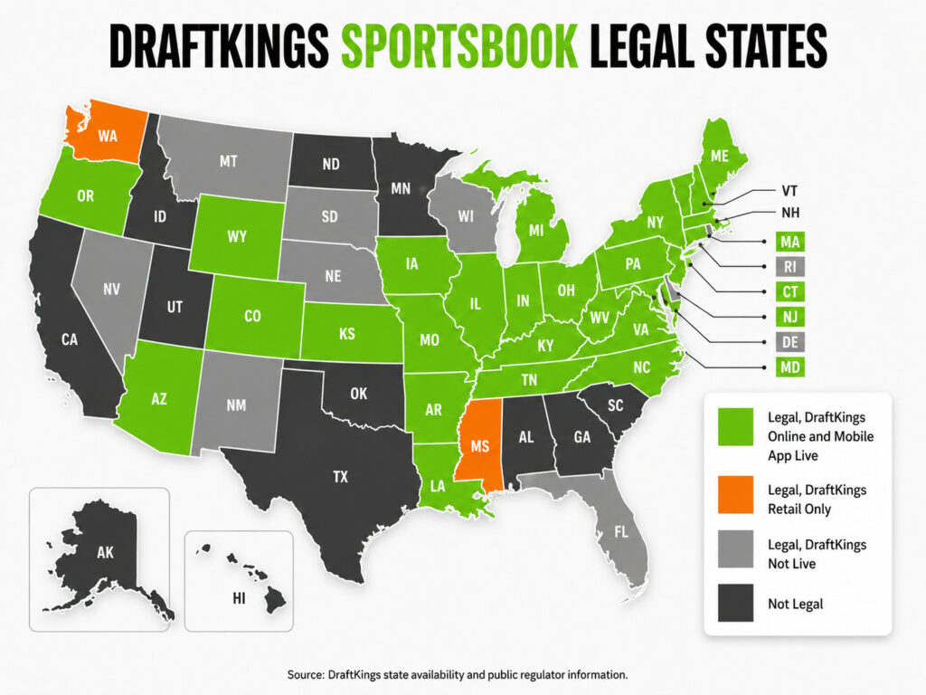 DraftKings Sportsbook Legal State Map