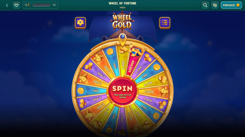 Big Pirate Casino Wheel of Gold bonus wheel showing GC prizes
