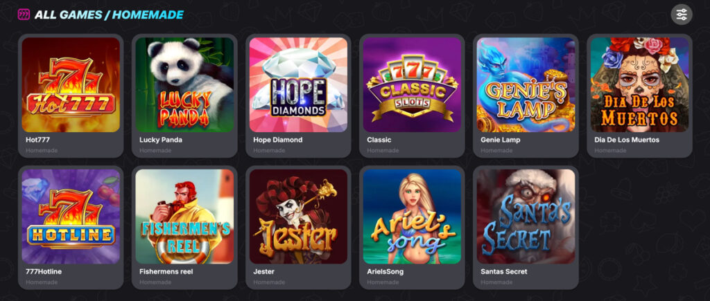 Luck Party Casino's "Homemade" slot games