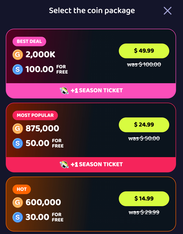 Discounted Gold Coin packages for new players at Sweepico