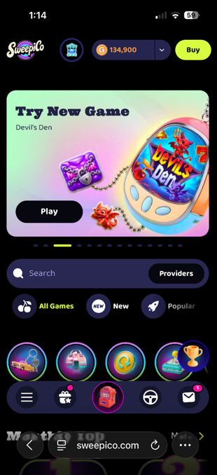 Sweepico's mobile website on iPhone