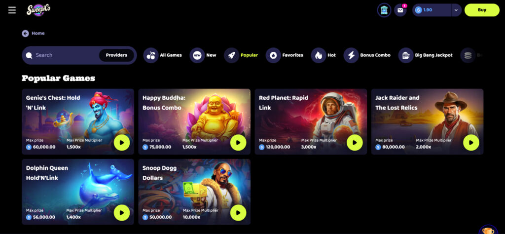 Sweepico's most popular slot games
