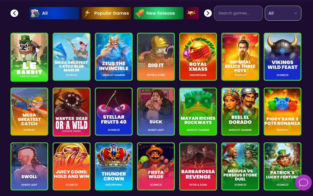 ThrillCoins' selection of slot games