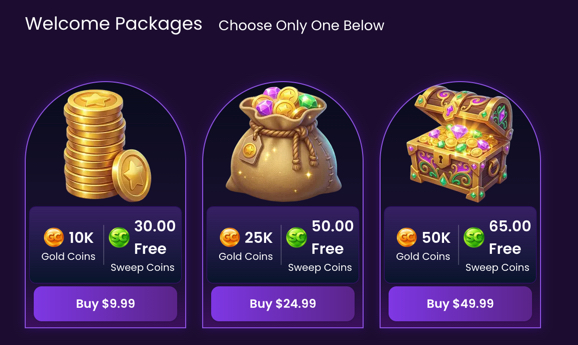 ThrillCoins "welcome packages" for new players making their first purchase