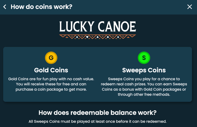 Gold Coins vs Sweeps Coins at Lucky Canoe Casino